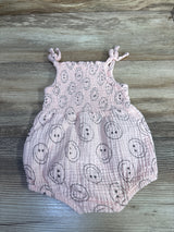 Grayson Mini Smiley Face Smocked Gauze Bubble Romper Pink sz 0-3m