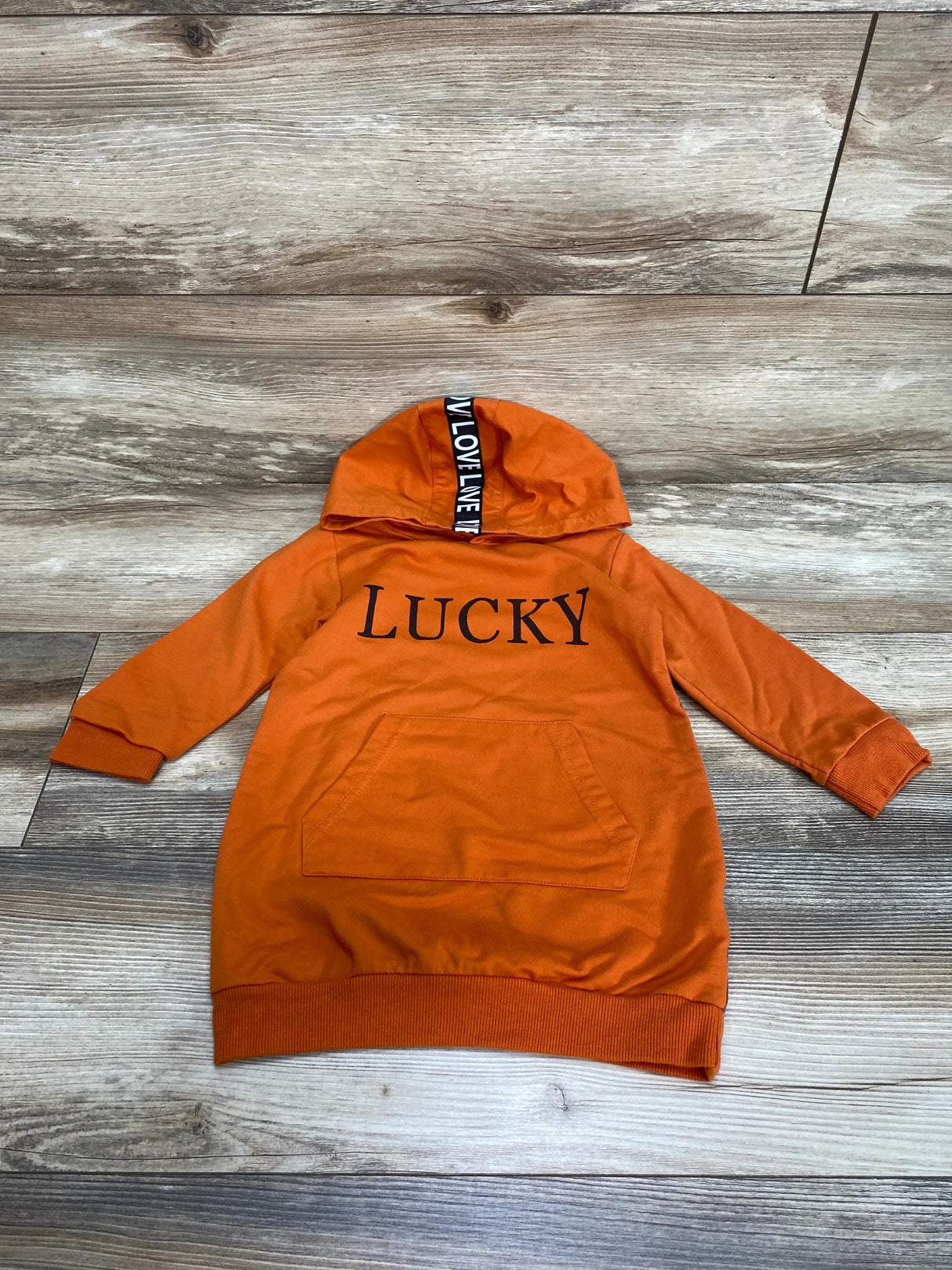 Hooded Orange Sweatshirt Dress "Lucky" sz 2T