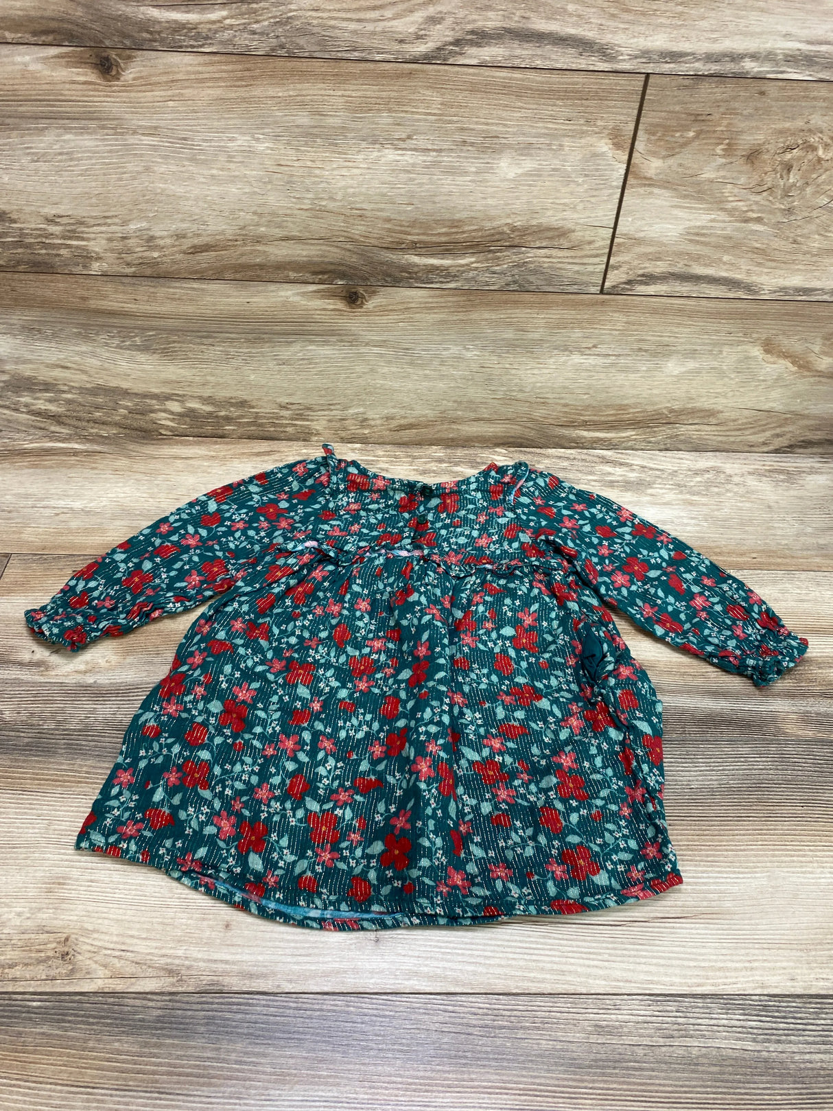 Cat & Jack Floral Ruffle Dress Green sz 3T