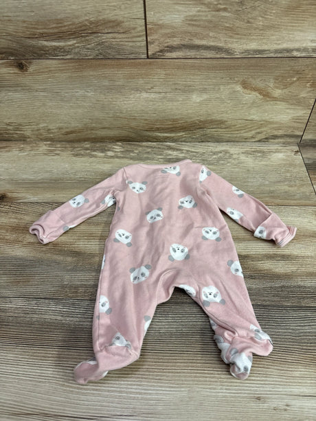 Pink newborn Just One You sleeper with panda print on a wooden background
