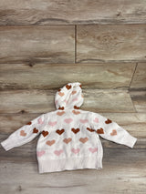 Old Navy Heart Print Hooded Button-Front Cardigan Ivory sz 6-12m