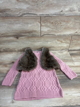 Adrienne Vittadini Cable Knit Sweater Dress & Faux Fur Cardigan 2pc Set Pink sz 3T