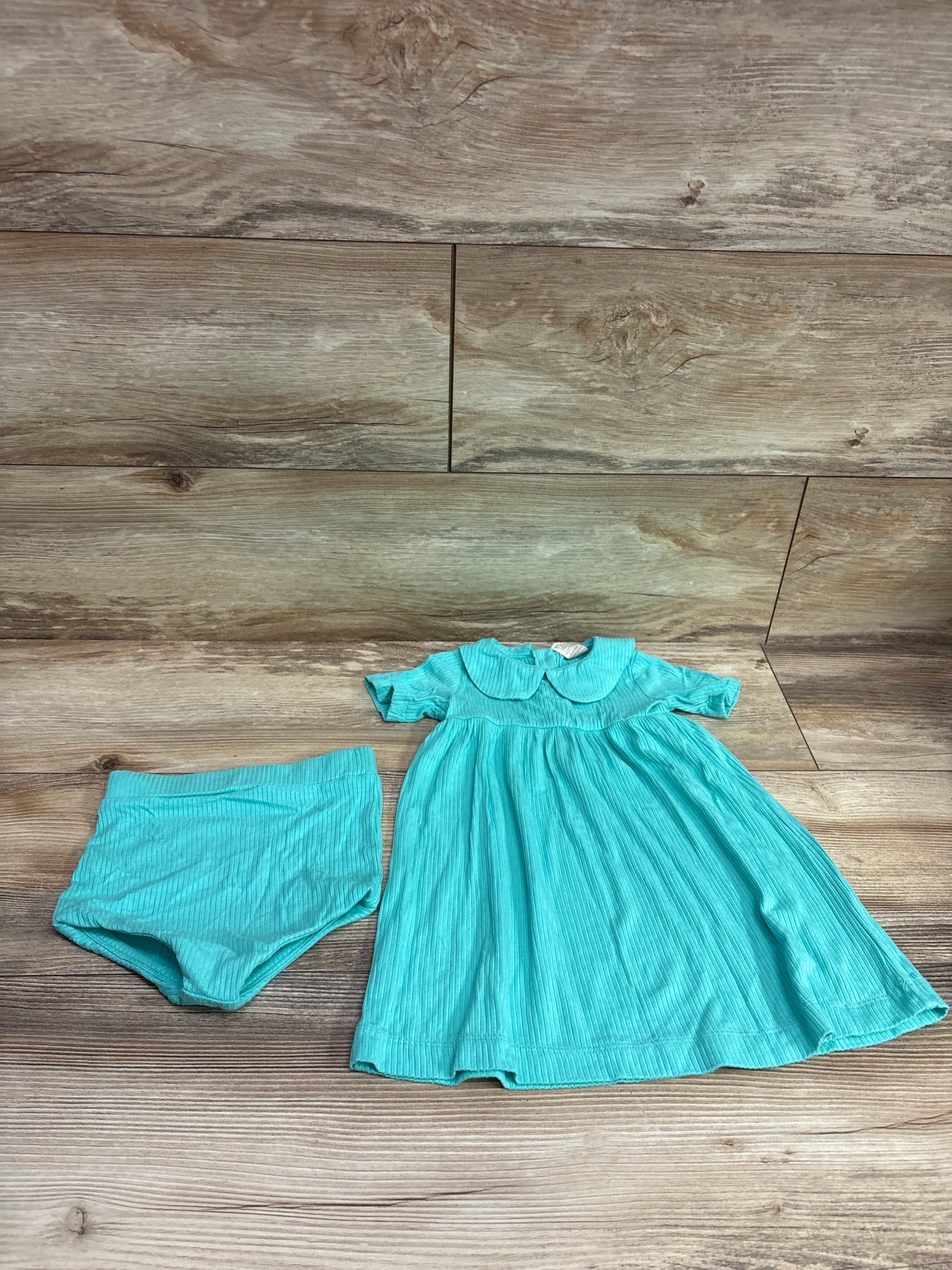 Kate Quinn 2pc Peter Pan Collar Dress & Bloomers Teal sz 6-12m