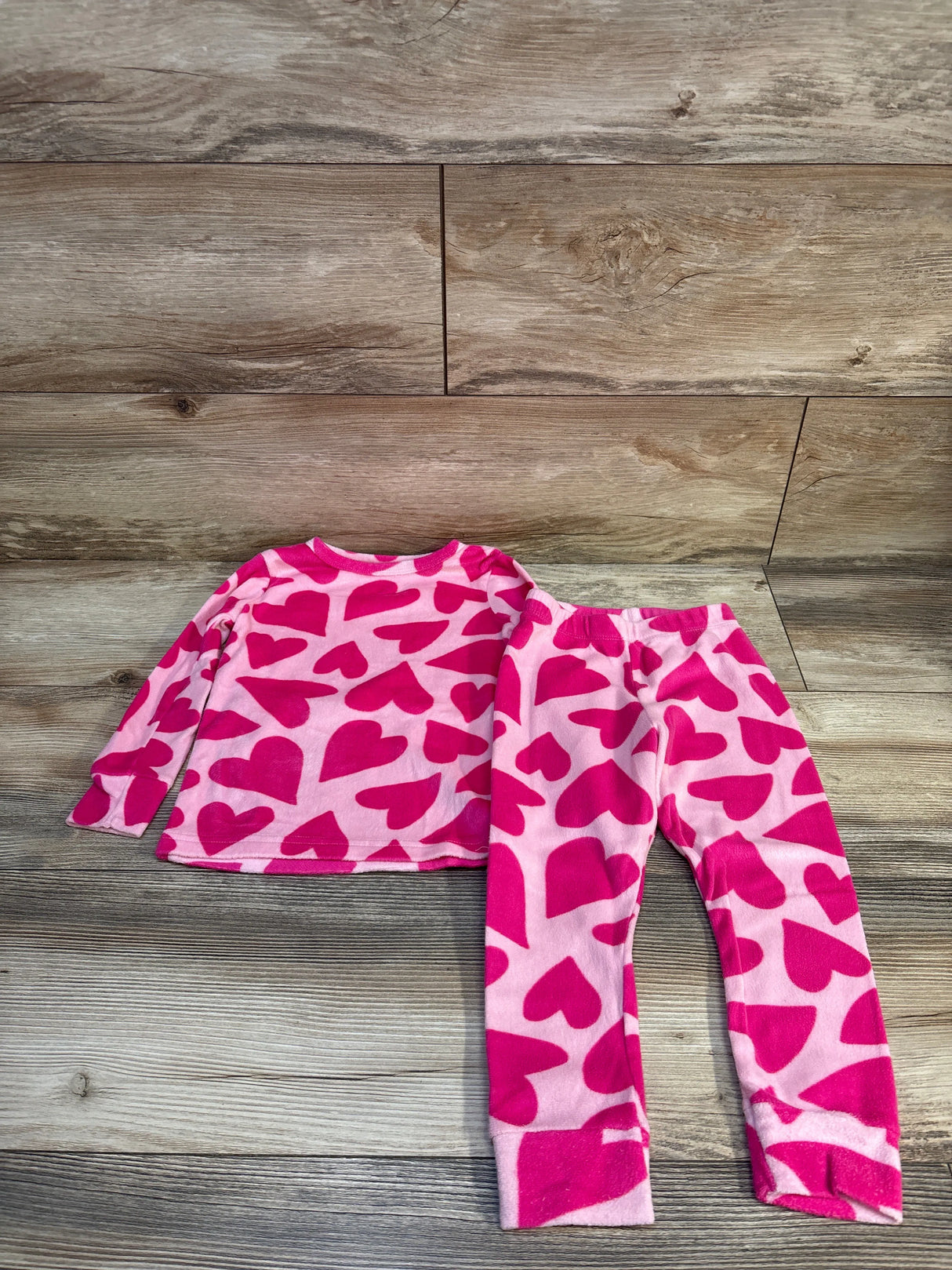 Cat & Jack Plush Heart Print Pajama Set Pink sz 3T
