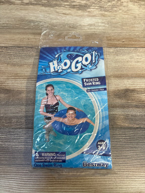Bestway H2O GO! frosted swim ring pool float for kids, ages 3-6, packaged on wood surface