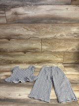 Rabbit + Bear Organic 2pc Floral Gauze Top & Pants Set Slate Blue sz 3T