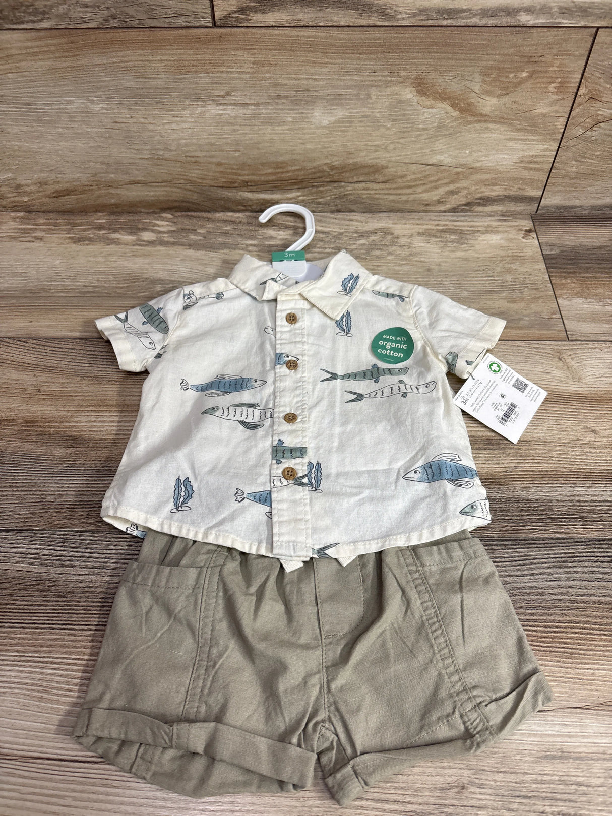 NEW Little Planet 2Pc Organic Fish Print Set Ivory sz 3m