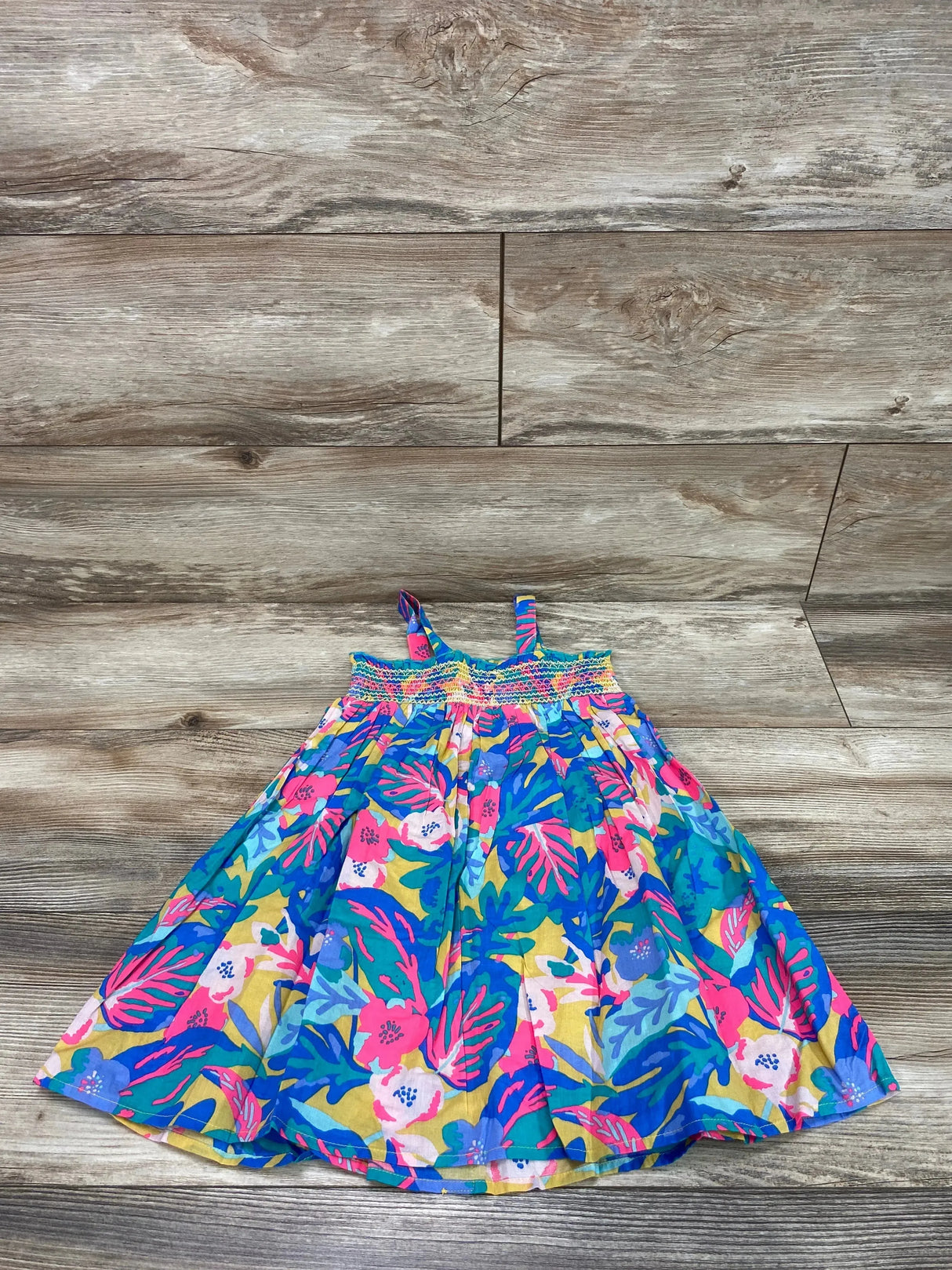 Cat & Jack Smocked Tropical Dress Blue sz 4T