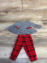 Carter's 2pc Fleece Peplum Top & Buffalo Print Pants Grey sz 6m