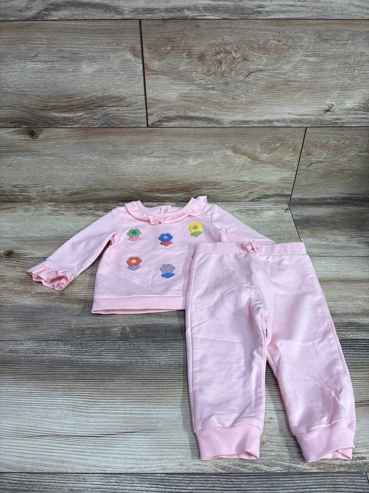 Little Me 2pc Embroidered Sweatshirt & Pants Set Pink sz 12m