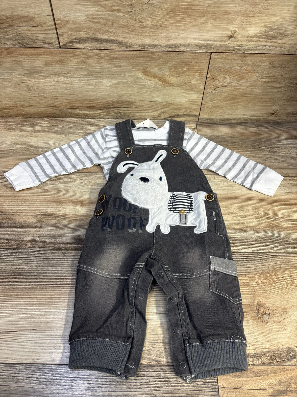 LvYinLi 2pc baby set with striped long sleeve shirt and denim dog overalls
