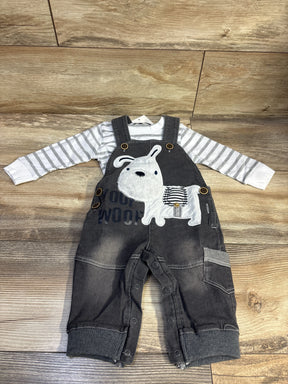 LvYinLi 2pc baby set with striped long sleeve shirt and denim dog overalls