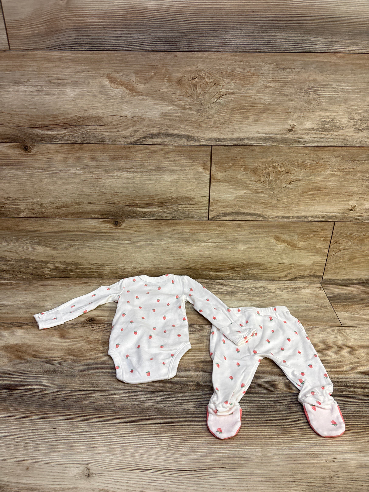 Just One You 2pc Strawberry Kimono Bodysuit & Footed Pants White sz 3m