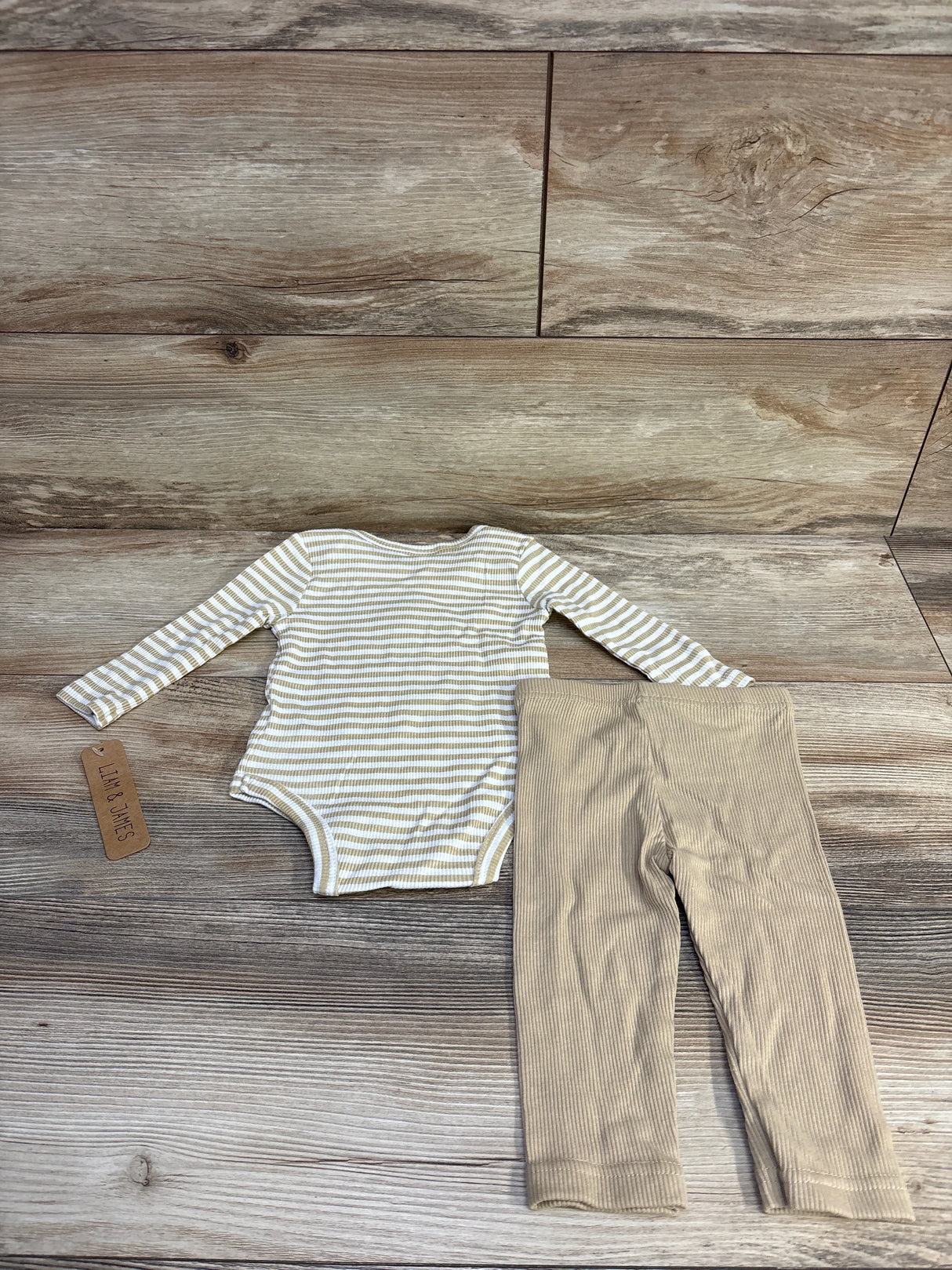 NEW Liam & James 2pc Ribbed Dog Bodysuit & Pants Set Brown 3-6m
