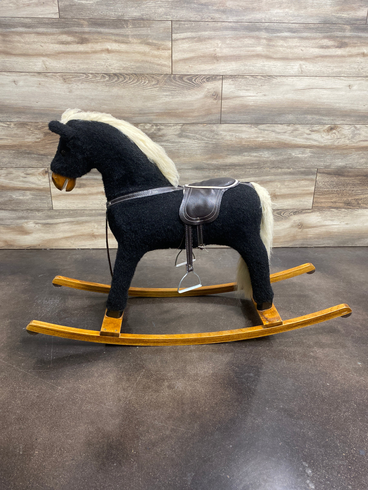 Rocking Horse Vintage Black Beauty Plush Wooden Rocker