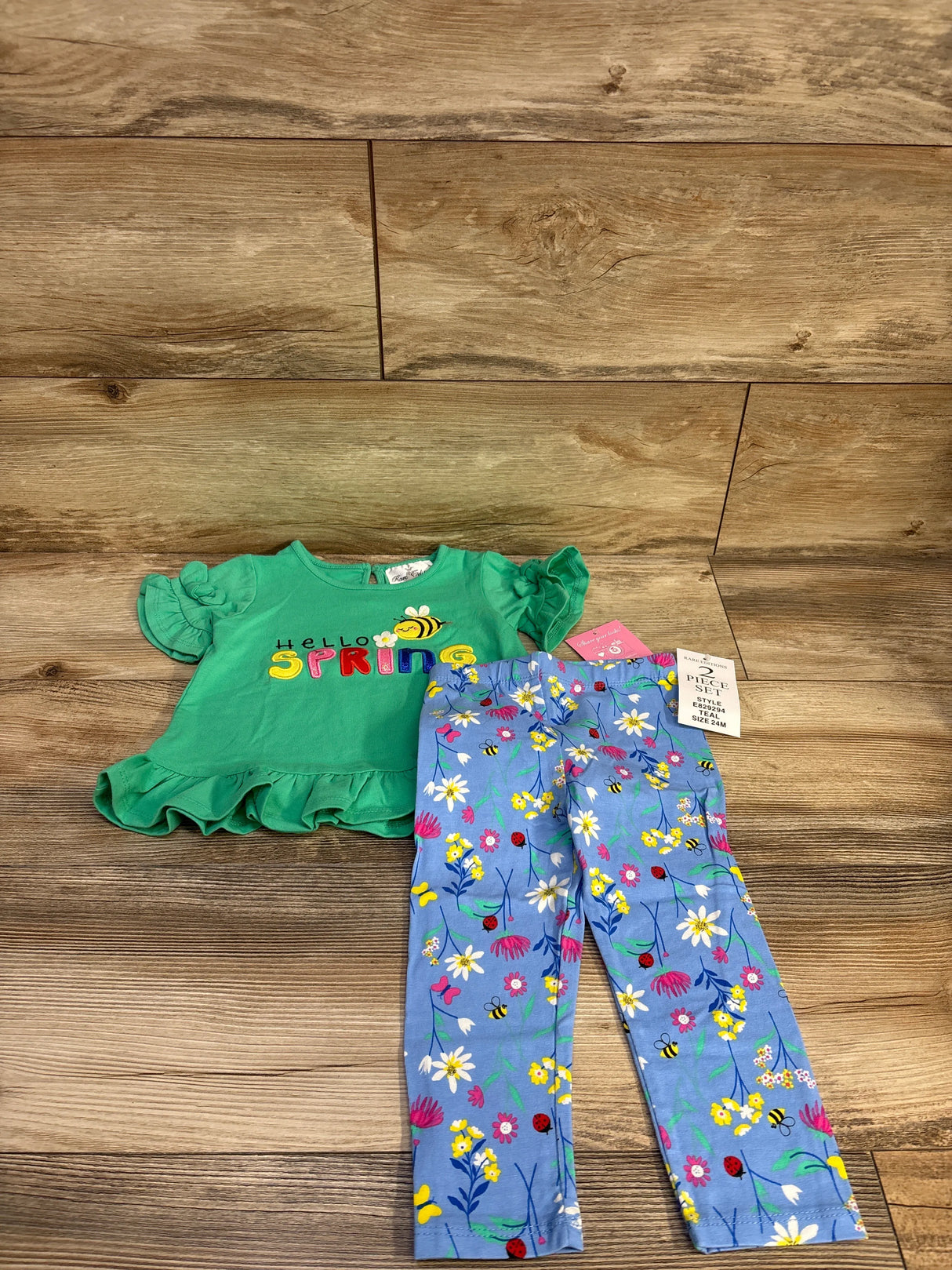 NEW Rare Editions Hello Spring Shirt & Pants Set Green sz 24m