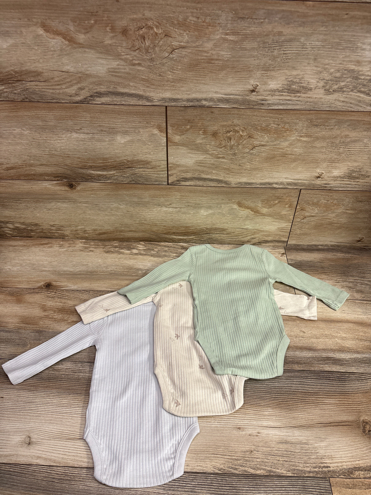 Cloud Island 3pk Ribbed Long Sleeve Bodysuits Green sz 3-6m