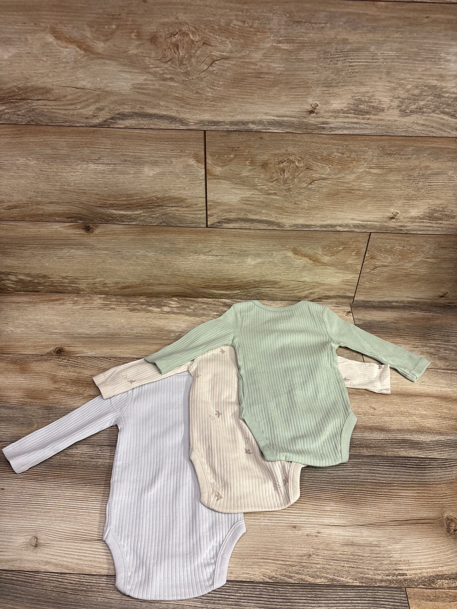 Cloud Island 3pk Ribbed Long Sleeve Bodysuits Green sz 3-6m