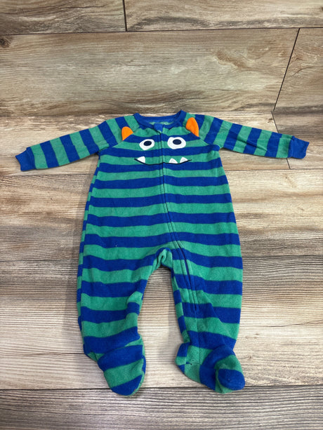 Absorba green and blue striped baby blanket sleeper with monster face design