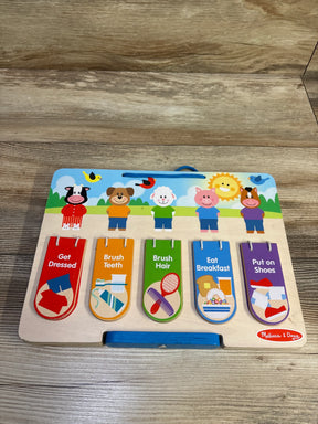 Front view of Melissa & Doug My Daily Day and Night Wooden Routines Chart showcasing five morning task cards