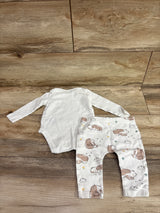Fred & Flo 2pc Organic Bodysuit & Pants Set White sz 3/6m