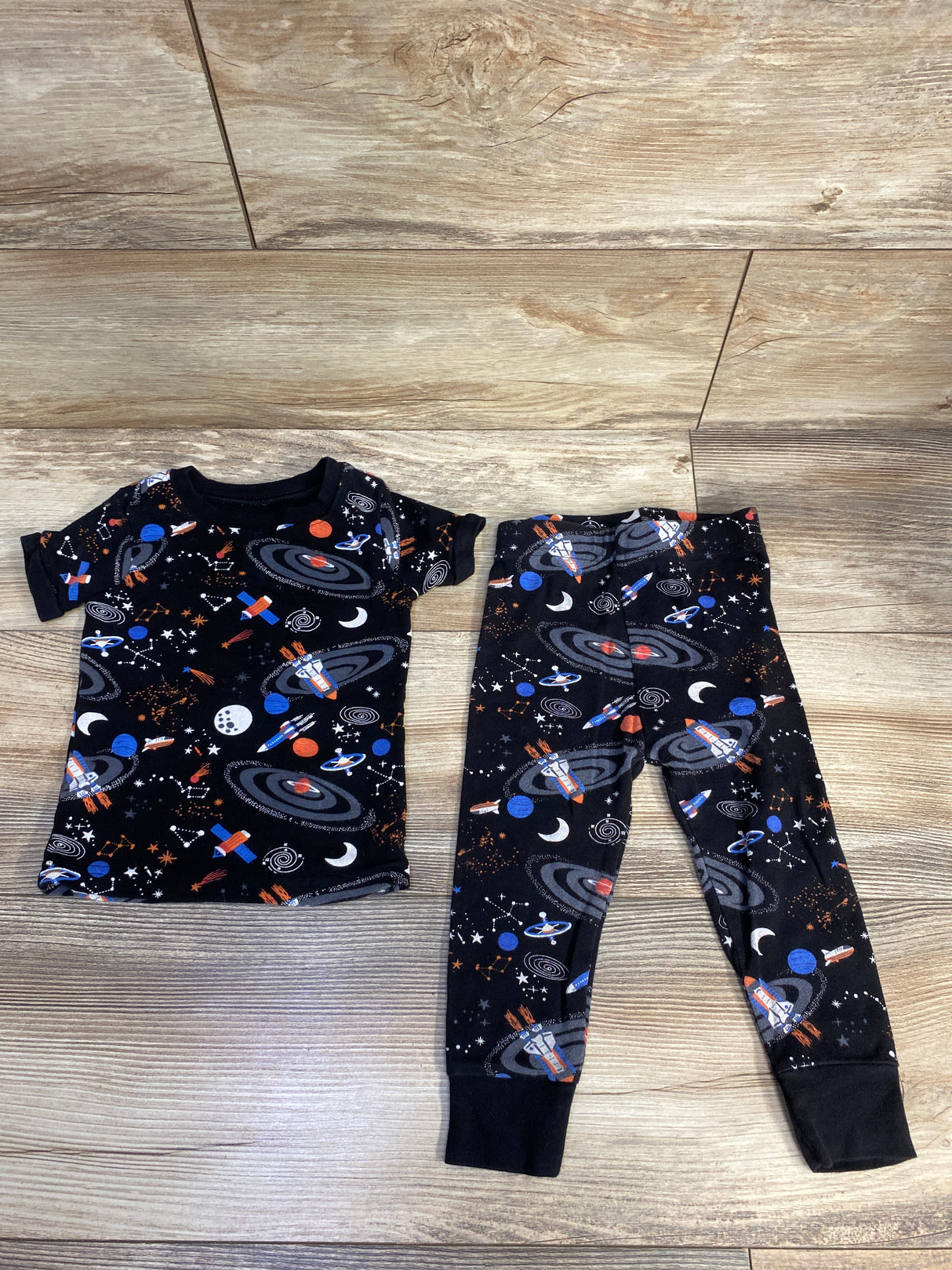 Old Navy 2pc Pajama Set Space Print Black sz 18-24m