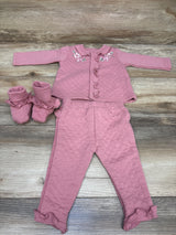 Duck Duck Goose 3pc Quilted Top, Pants, 7 Booties Set Pink sz 0-3m