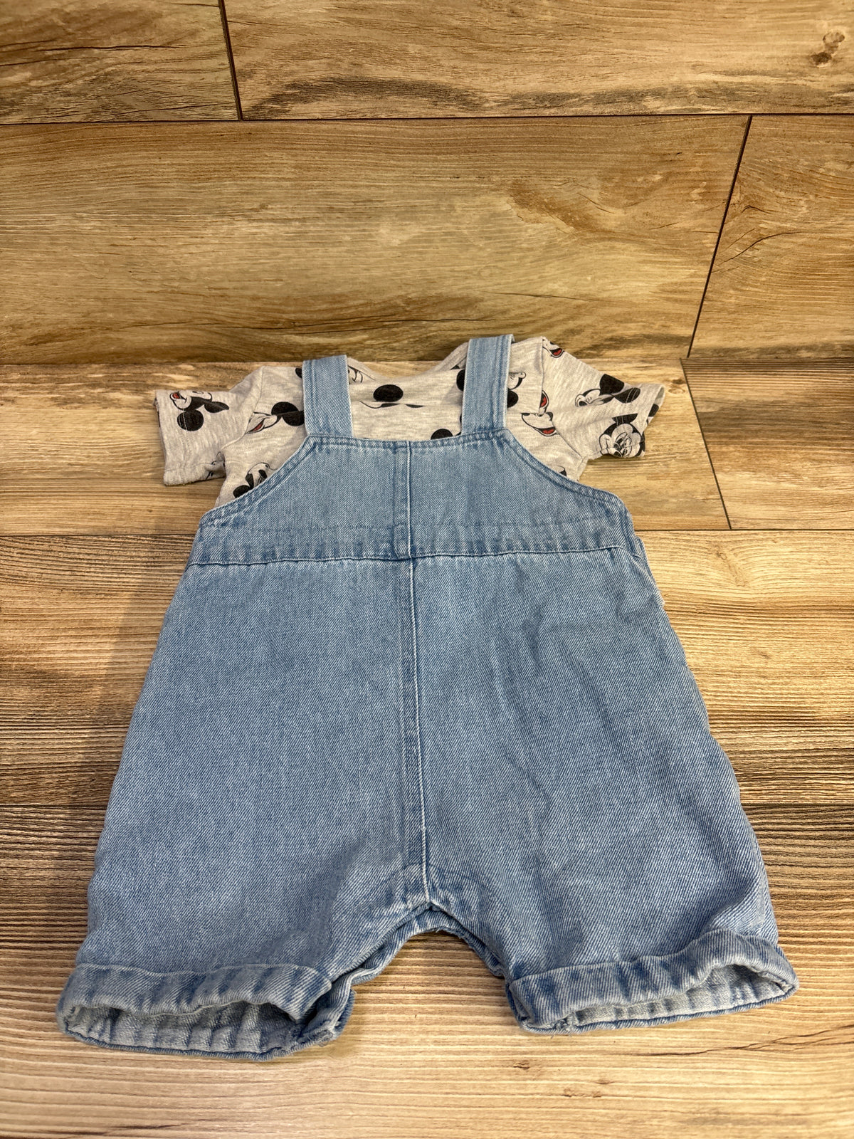 Disney Baby 2pc Mickey Mouse Denim Shortalls Set Grey sz 18m