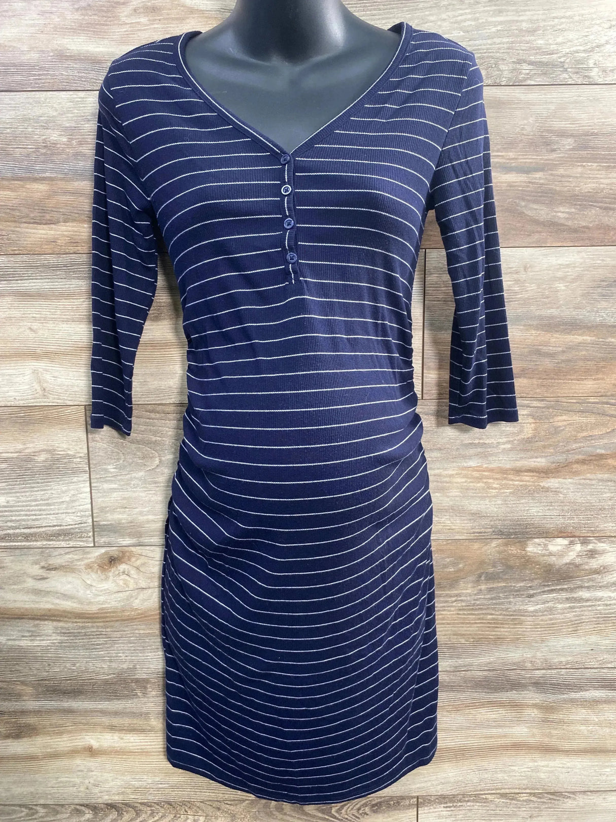 Isabel Maternity Striped Henley Dress Navy sz XS