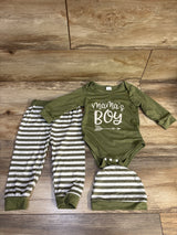 3pc Mama's Boy Bodysuit, Pants, & Hat Set Sage sz 9-12m