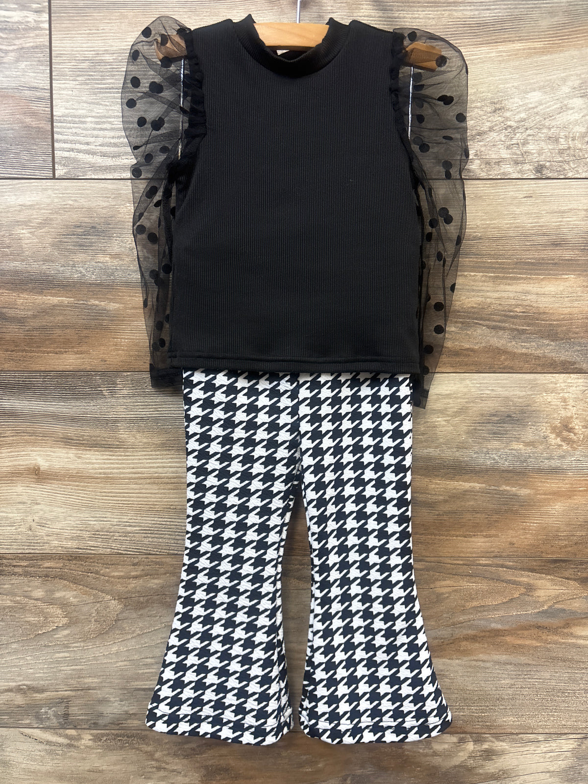 Shein 2pc Tulle Sleeve Shirt & Flared Pants Set Black sz 18-24m