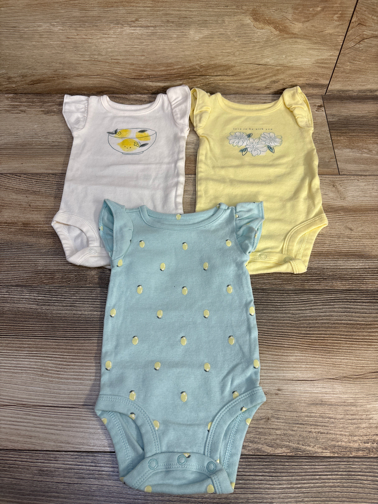 Carter's 3pk Flutter Sleeve Bodysuits Blue sz 3m
