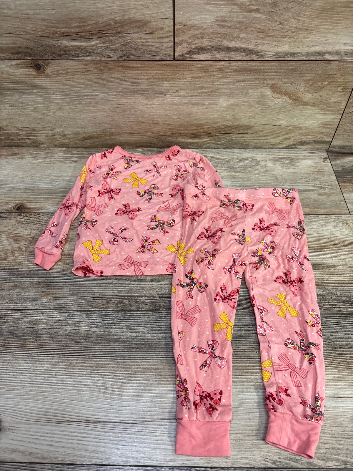 Little Me 2pc Bamboo Bow Print Pajama Set Pink sz 18m