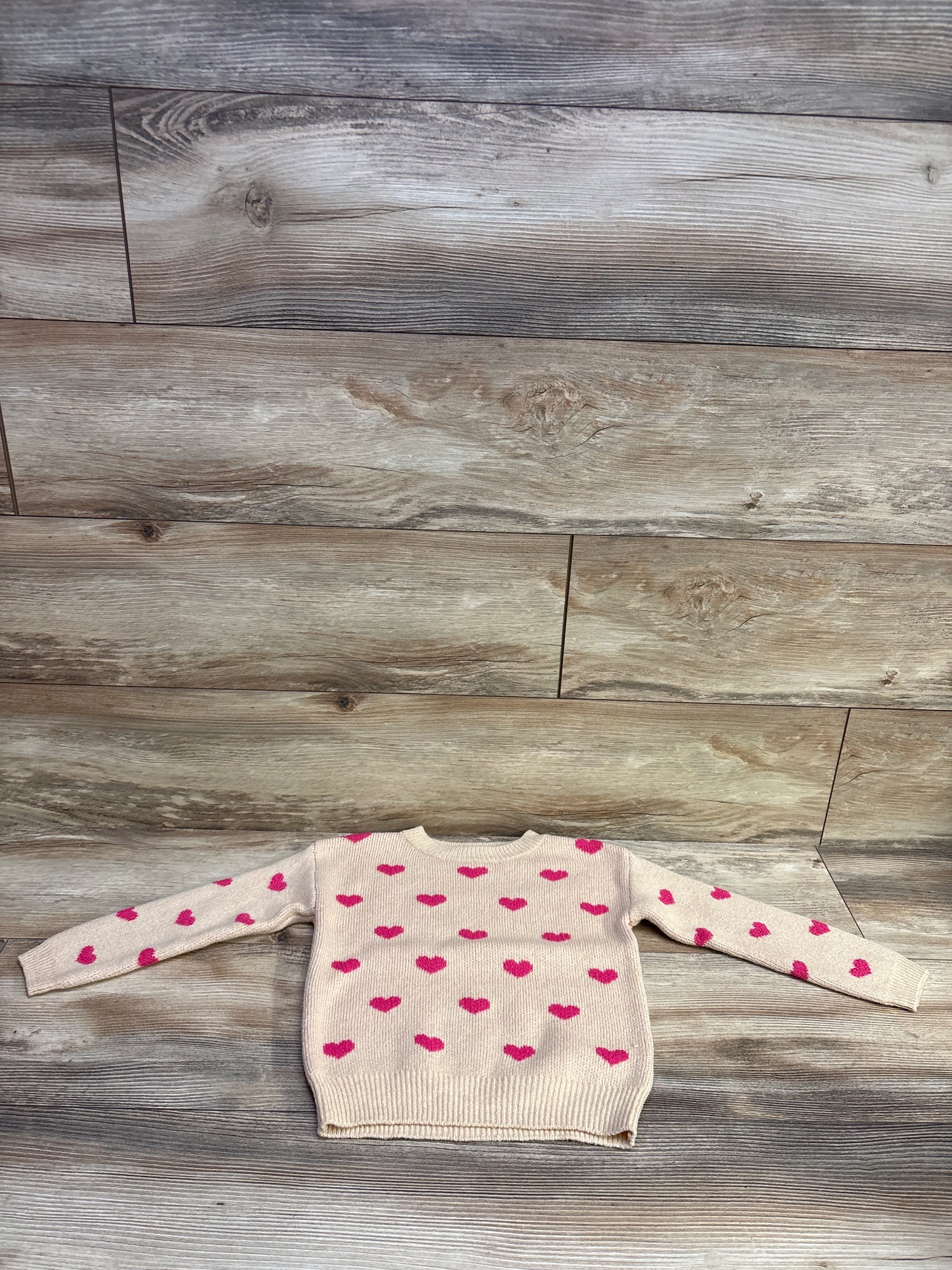 Cat & Jack Heart Print Knit Sweater Beige sz 4T