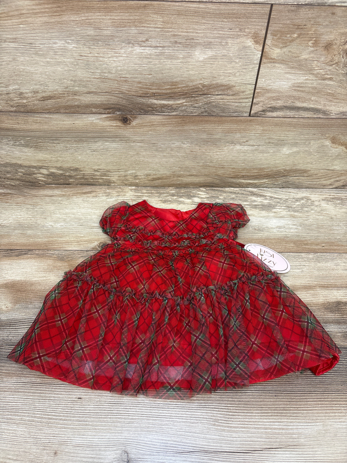 NEW Just Lizzy 2pc Holiday Plaid Tulle Dress & Bloomers Set Red sz 6/9m