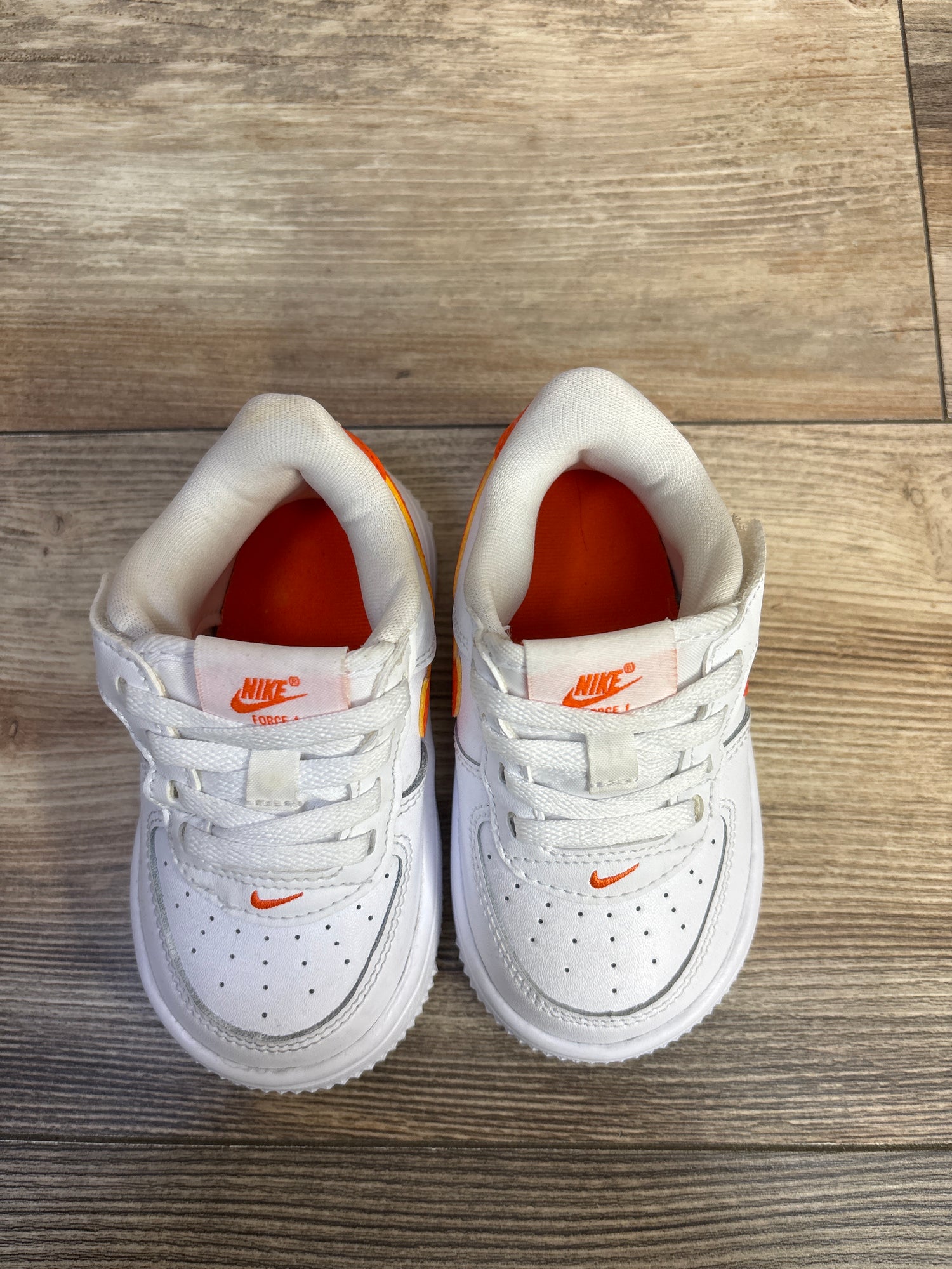 Nike Force 1 Low EasyOn TD'White Safety Orange' Sneakers sz 6c
