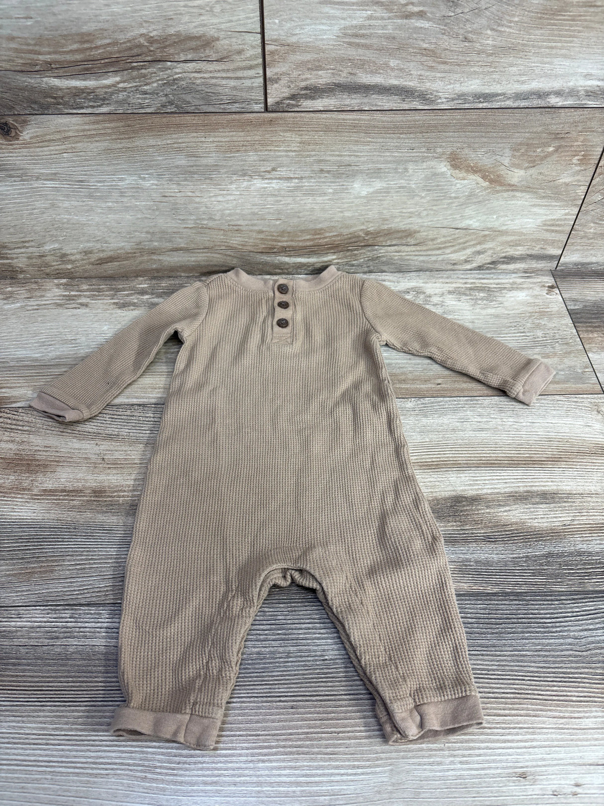 Old Navy Henley Waffle Knit Coverall Tan sz 3-6m