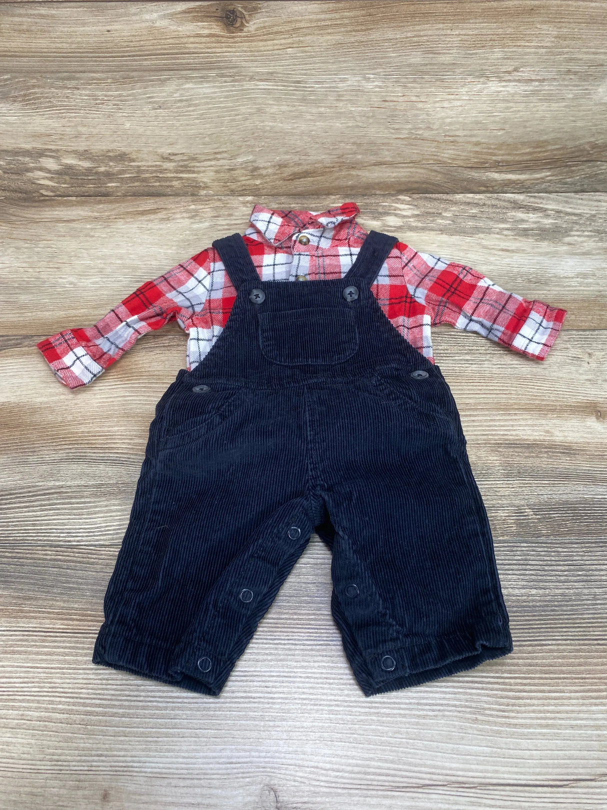 Just One You 2pc Flannel Bodysuit & Corduroy Overalls Black/Red sz Newborn