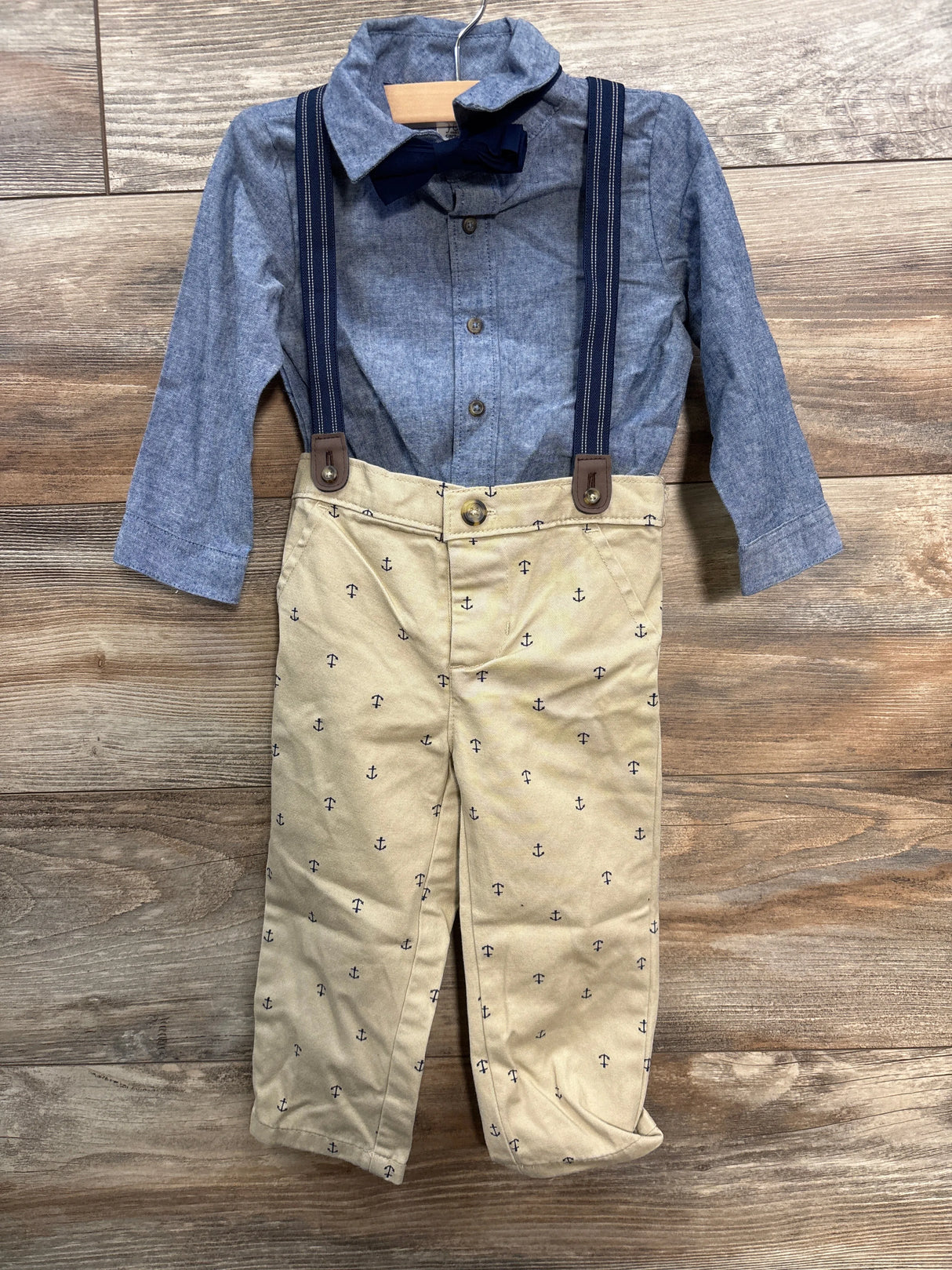 NWOT Just One You 3pc Suspenders & Anchor Print Shorts Set Blue sz 18m