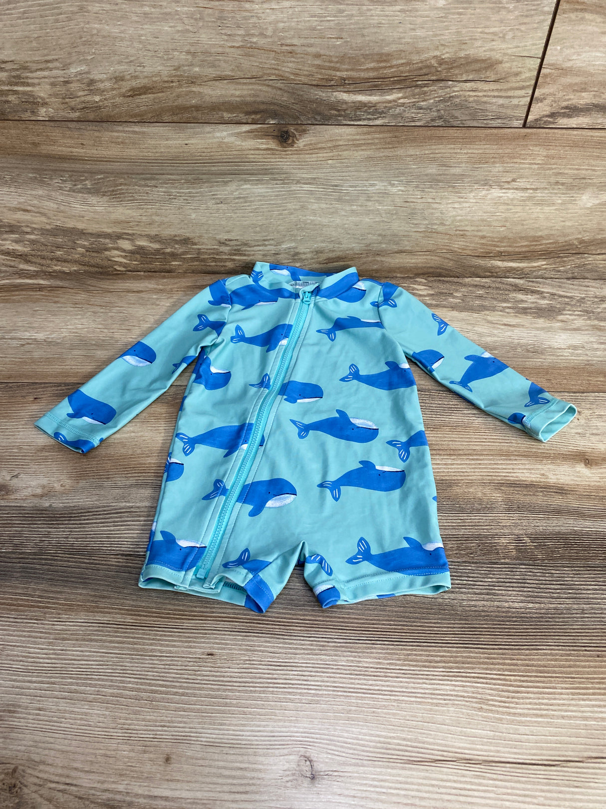 Just One You Whale Print Rashguard Swimsuit Blue sz 9m