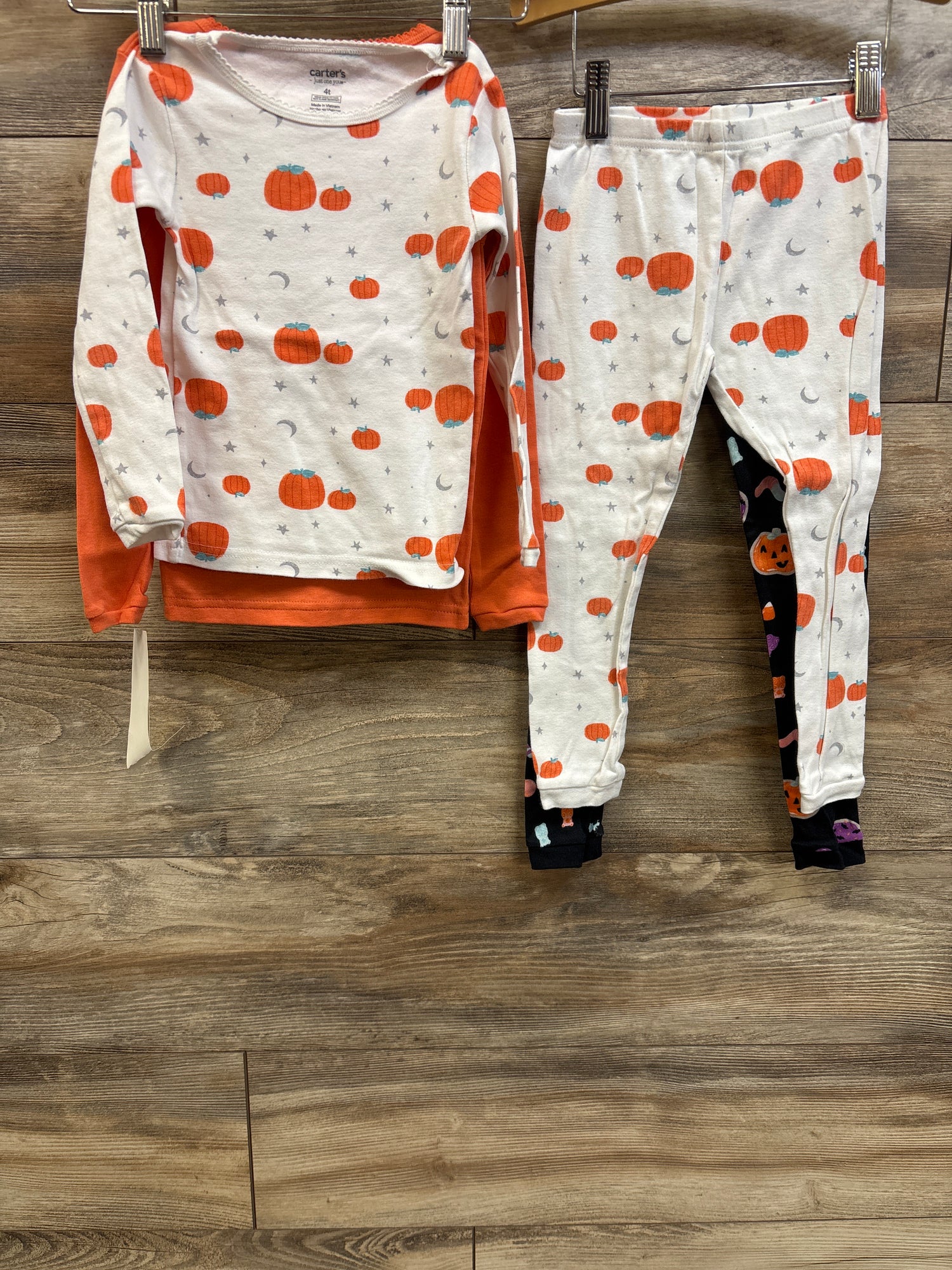 NEW Just One You 4pc Halloween Pajama Set Orange/White sz 4T