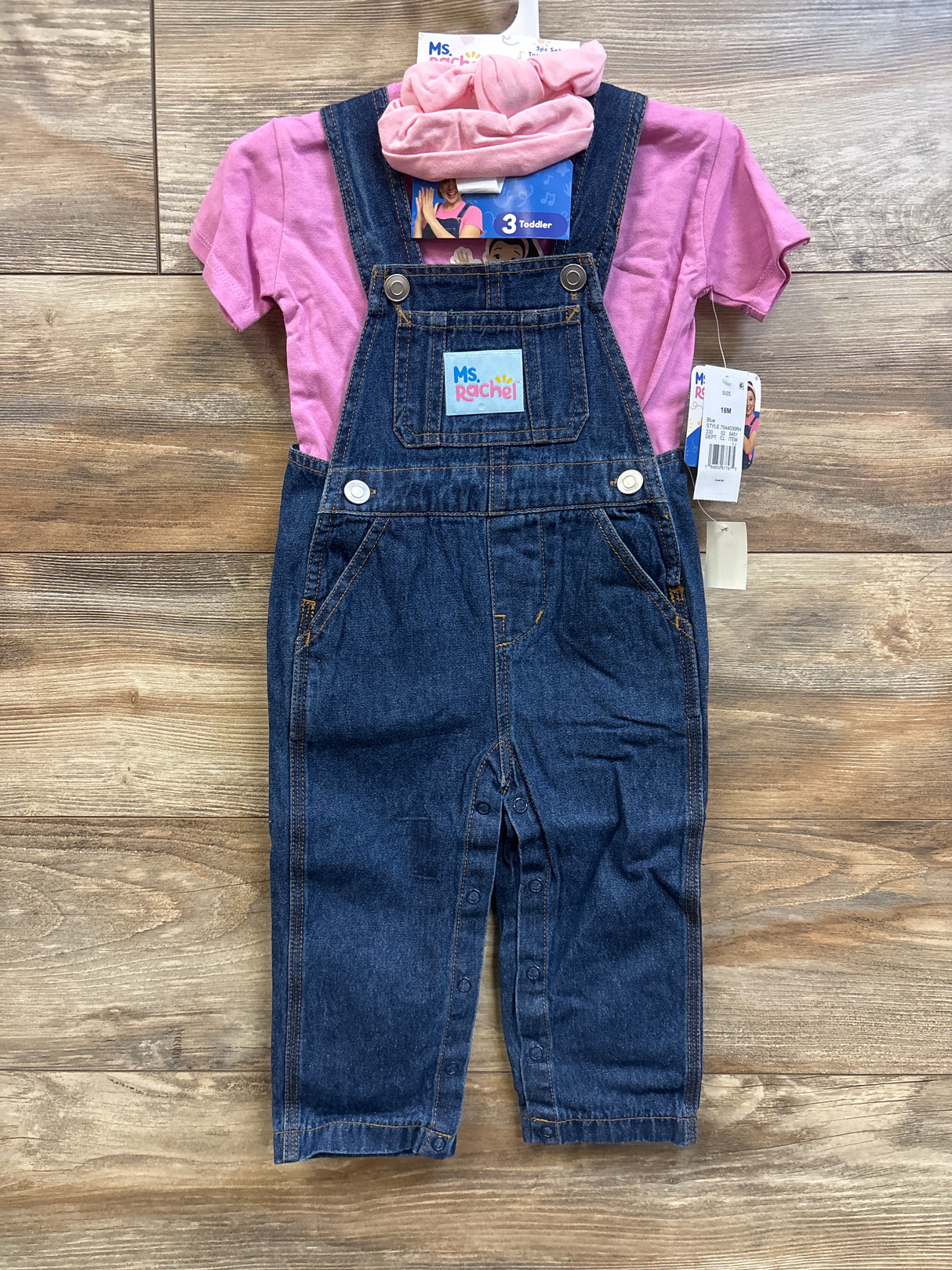 NEW Ms Rachel 3pc Shirt & Overall Set Pink sz 18m