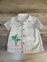 Cat & Jack Embroidered Tropical Button Up Shirt Beige sz 3T