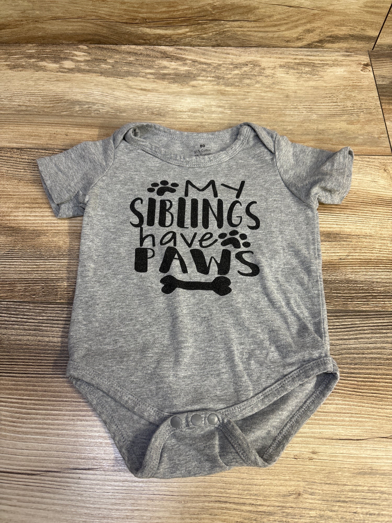 My Siblings Have Paws Bodysuit Grey sz 9-12m