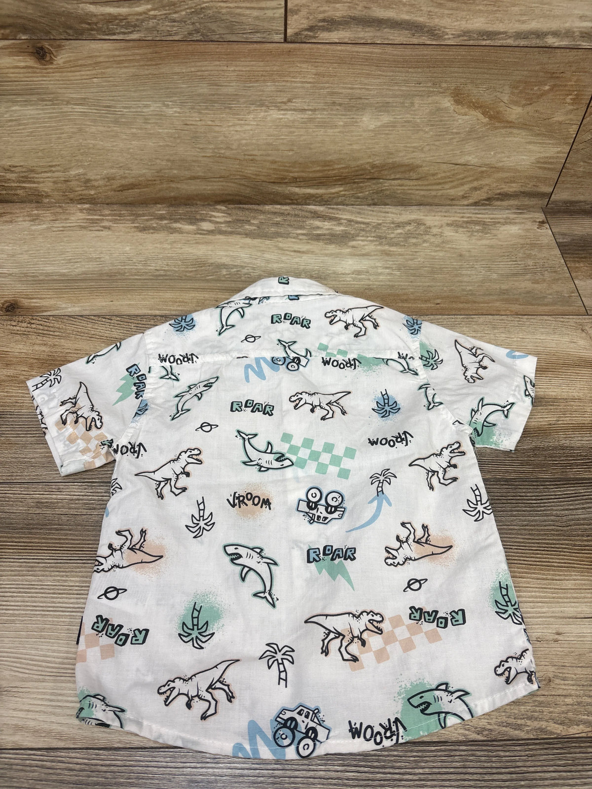 American Hawk Dinosaur Print Button Up Shirt White sz 24m