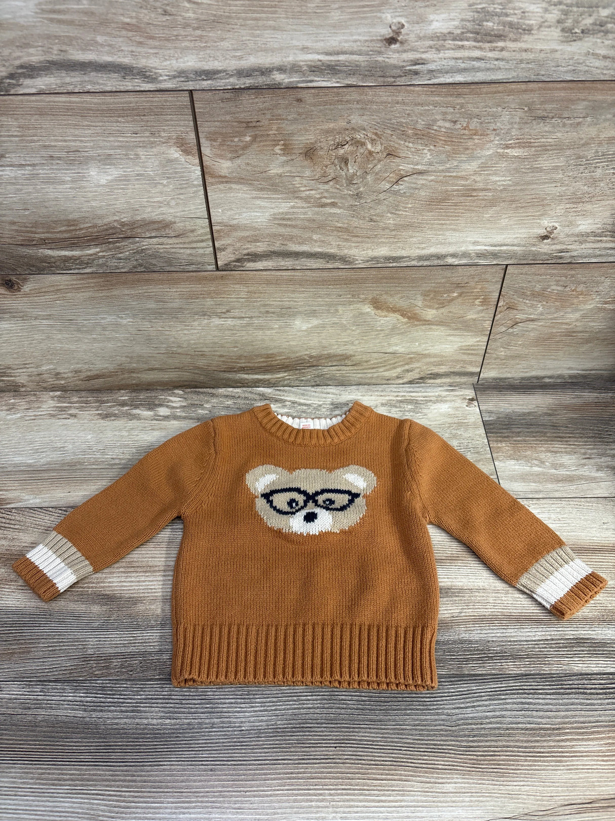 Cat & Jack Chunky Knit Bear Sweater Caramel sz 12m