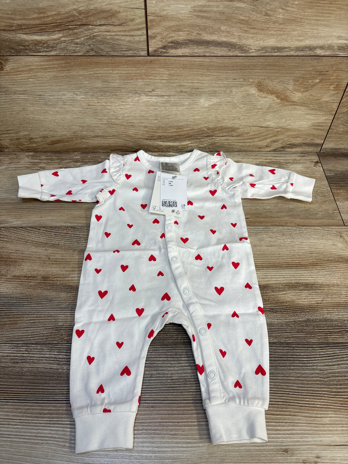 NEW H&M Heart Print Coverall White sz Newborn