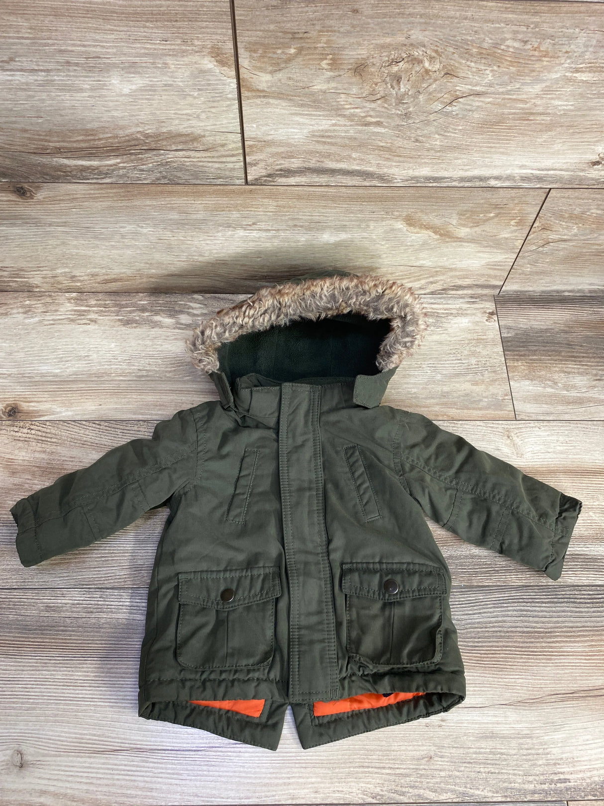 H&M Faux Fur Lined Utility Jacket Green sz 6m