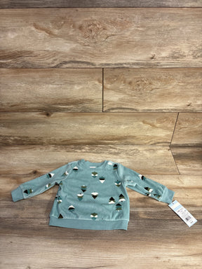 Kids blue long sleeve sweatshirt with geometric mountain print on wood background