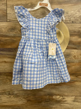 NEW Tommy Bahama 2pc Gingham Dress & Straw Hat Set Blue sz 2T